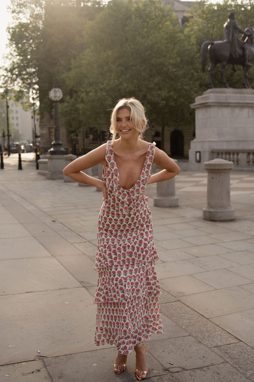 Anetos London's Kitty Dress | Floral wedding guest dress, ruffle, maxi dress