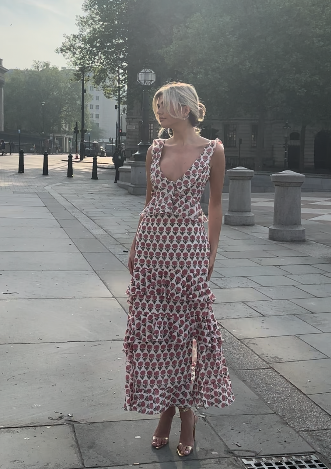 Anetos London's Kitty Dress | Floral wedding guest dress, ruffle, maxi dress
