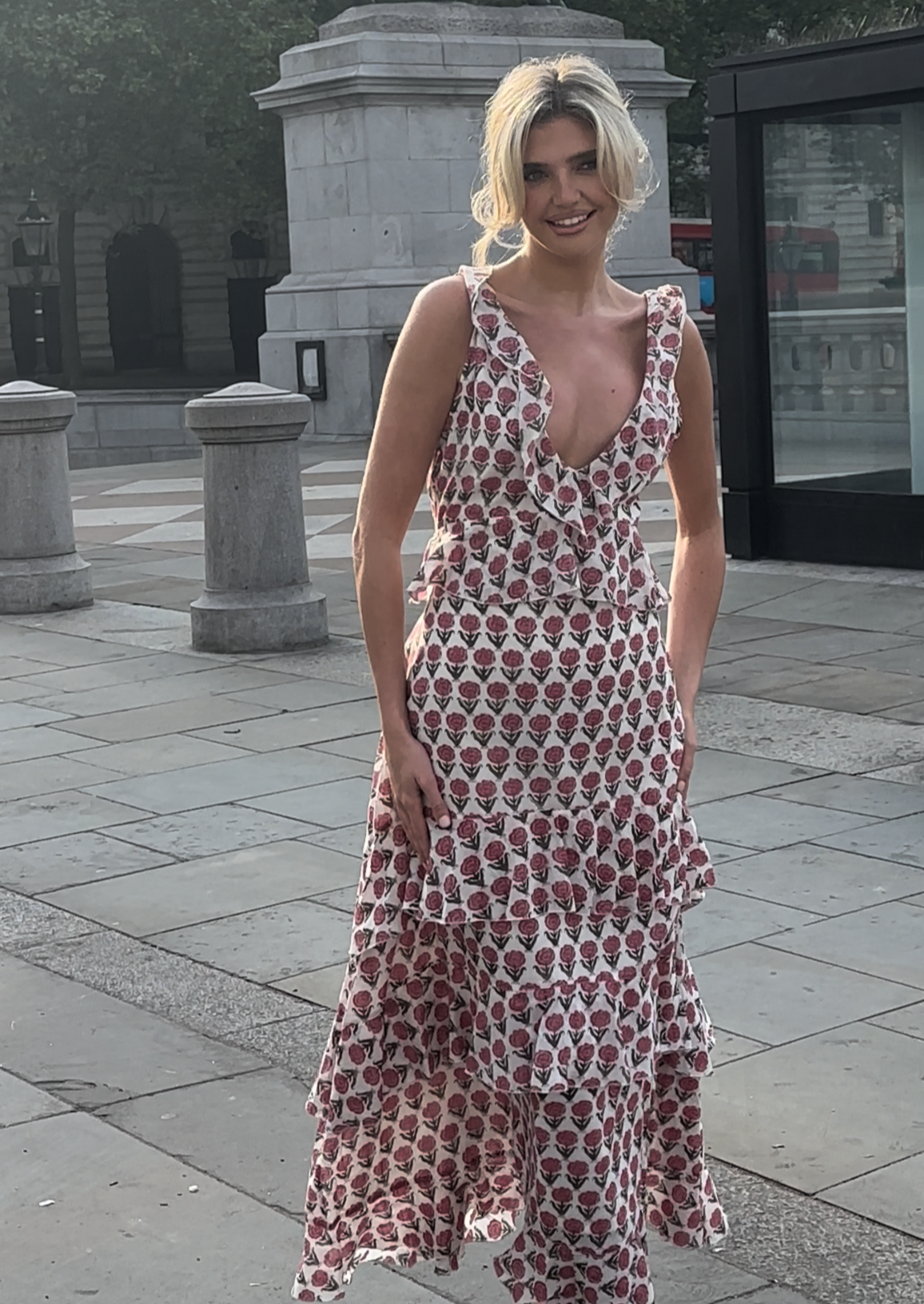 Anetos London's Kitty Dress | Floral wedding guest dress, ruffle, maxi dress